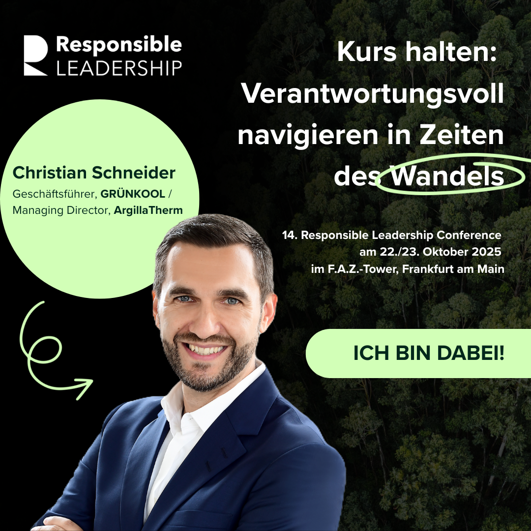 Grafik mit Bild von Christian Schneider über Teilnahme an der Responsible Leadership Conference